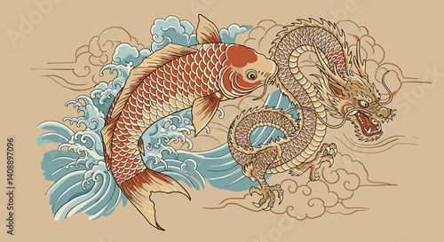 Koi and Dragon Harmony