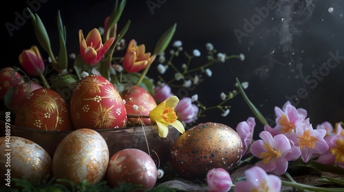 Easter Eggs and Flowers Arrangement