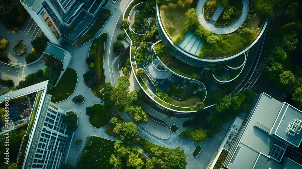 Aerial View of Modern Sustainable Campus
