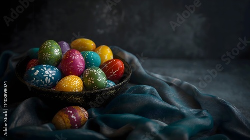 Obraz na płótnie Hand-Painted Easter Eggs in Bowl w salonie