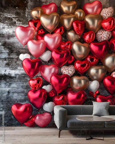 Obraz na płótnie Heart Balloons Decorated Room w salonie