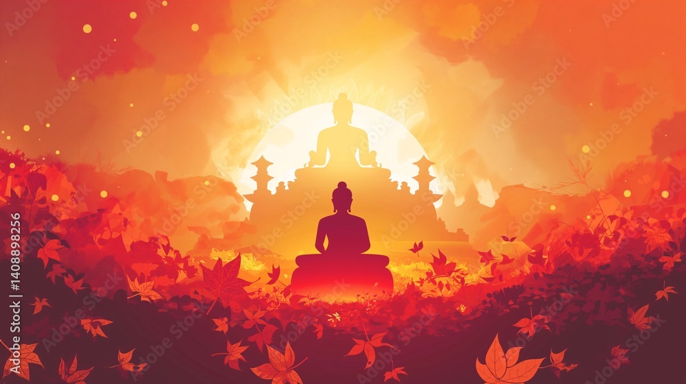 Buddha in Autumnal Setting