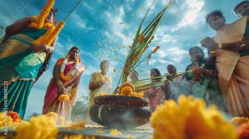 Indian Wedding Ceremony Flower Throwing