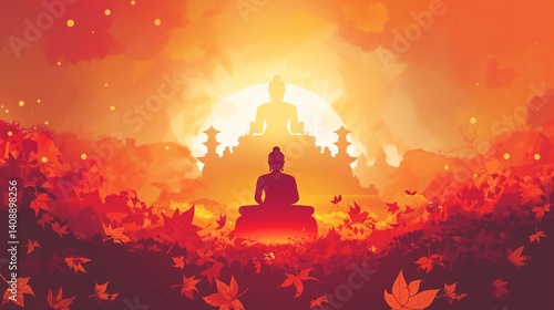 Obraz na płótnie Buddha in Autumnal Setting w salonie
