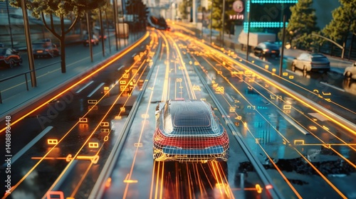 Obraz na płótnie Autonomous Vehicle on Smart City Road w salonie