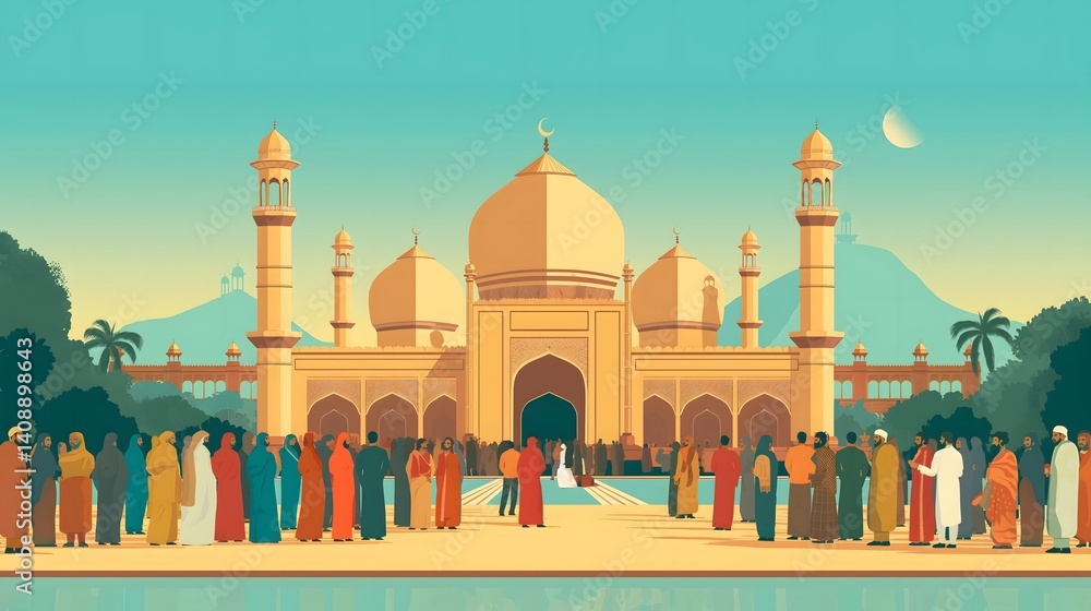 Diverse Crowd Gathering at a Mosque in India