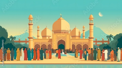 Obraz na płótnie Diverse Crowd Gathering at a Mosque in India w salonie