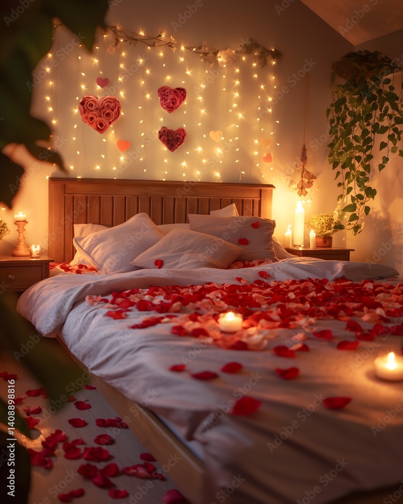 Romantic Bedroom Decorated for Valentine's Day