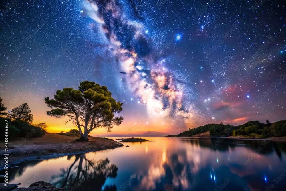 Fototapeta premium Milky Way Reflection over Tranquil Lake