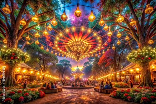 Wallpaper Mural Festive Outdoor Gathering with Illuminated Decorations Torontodigital.ca