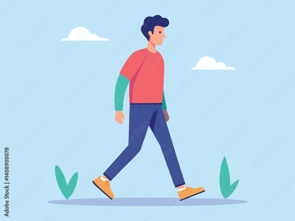 Man walking in the park, flat illustration Man walking in the park, flat illustration