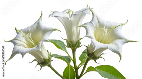 Datura stramonium, known by the common names thorn apple, jimsonweed (jimson weed) or devil's snare.  Isolated on white background.