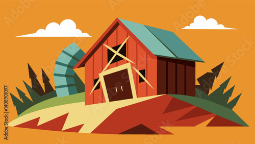 The collapse of a barn its once sy structure now unstable and crumbling serves as a reflection of the challenges faced by farmers in the face of changing economic and environmental. Vector