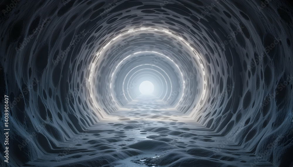 Obraz premium Glowing Rings in an Icy, Organic Tunnel