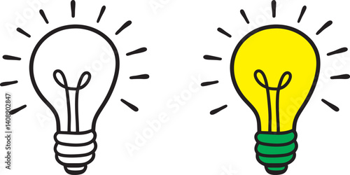 shining light bulb doodle hand drawn vector icon, shining light bulb clipart