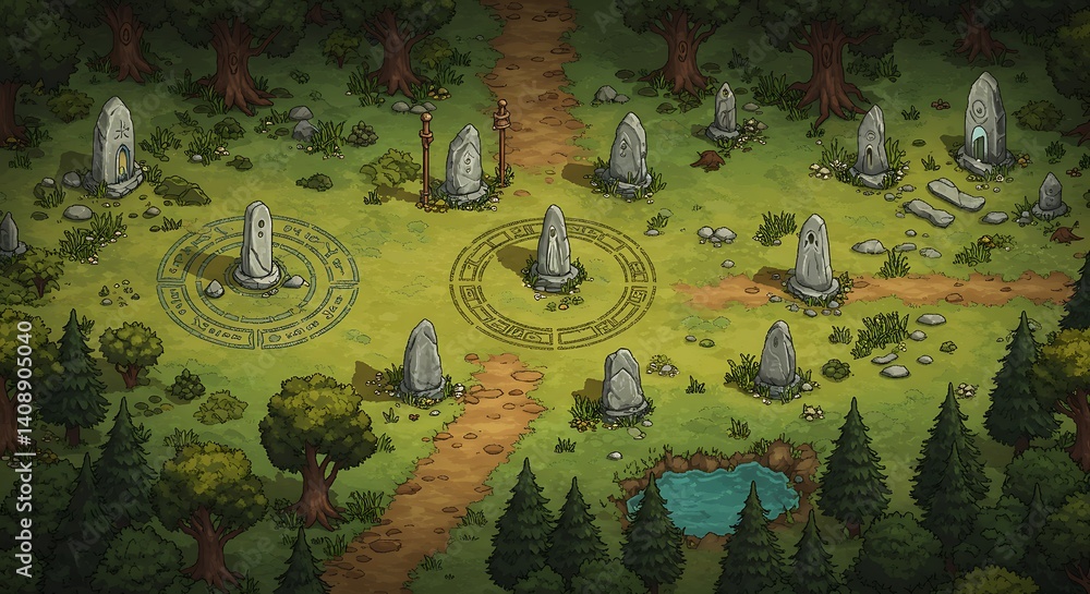 Fototapeta premium Mystical Stone Circle in Forest Clearing with Ancient Runes