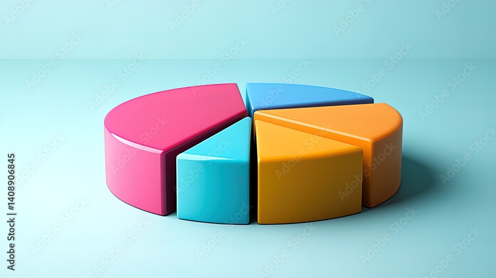 Obraz premium A business pie chart with vibrant segmented colors floating in a minimalistic background