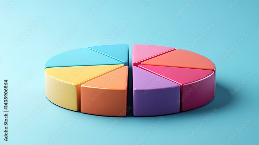 Fototapeta premium A business pie chart with vibrant segmented colors floating in a minimalistic background