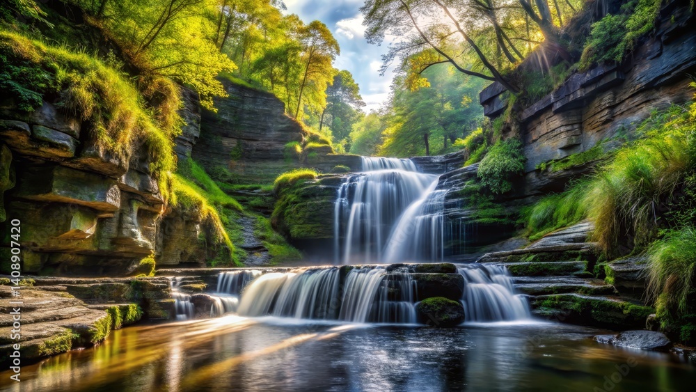 Cascading Waterfall in Lush Forest Cascading Waterfall in Lush Forest