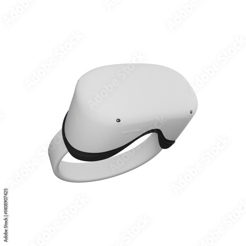Virtual reality headset rendered in white with sleek design.