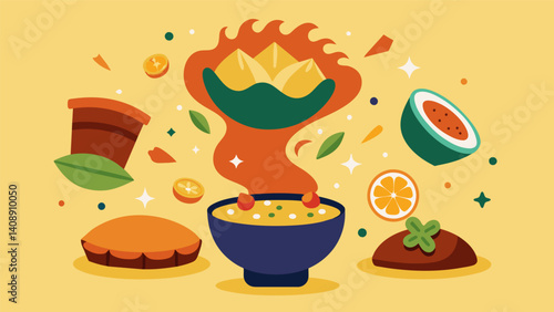 From Brazilian feijoada to Argentinian empanadas this fusion restaurant seamlessly combines traditional dishes from different regions resulting in a harmonious explosion of. Vector illustration