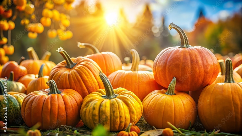 Autumn Harvest of Pumpkins in Sunlight Autumn Harvest of Pumpkins in Sunlight
