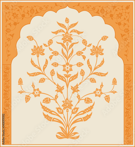 Tradition mughal motif. Mughal hand drawn flower, Mughal wall paintings.