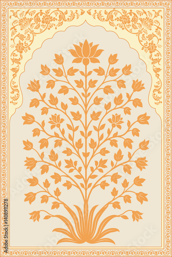 Tradition mughal motif. Mughal hand drawn flower, Mughal wall paintings.