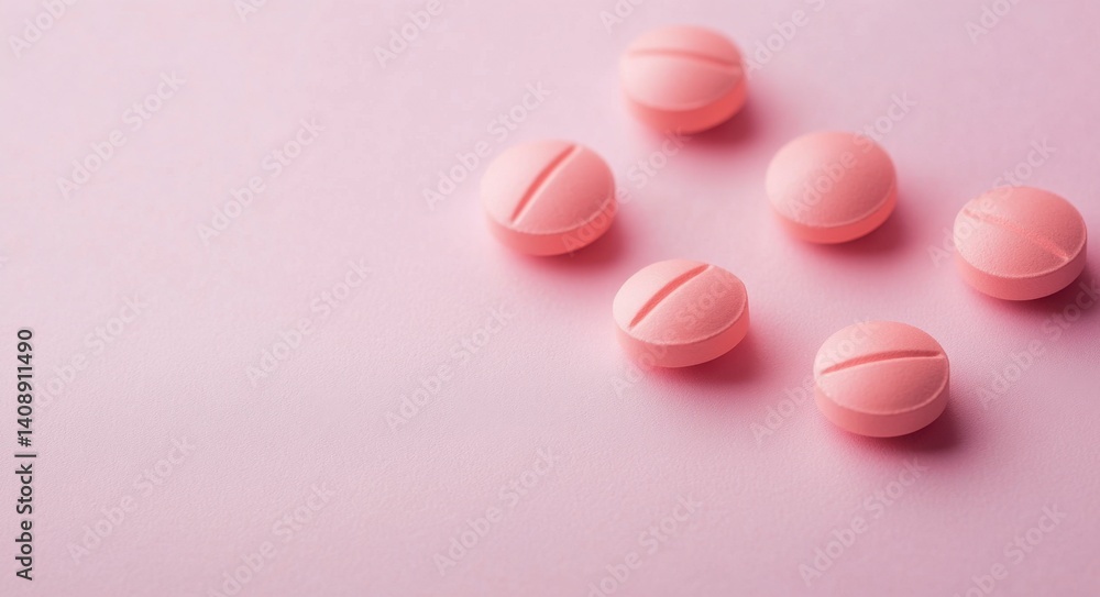 Elegant Arrangement of Pink Pills on a Soft Pink Background Elegant Arrangement of Pink Pills on a Soft Pink Background