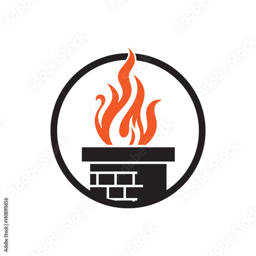 Fire in a chimney with rising smoke logo icon illustration