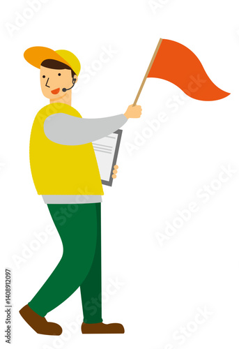 旗を持ったツアーガイド男性