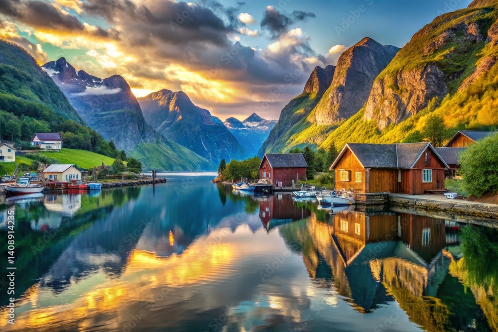 Fototapeta premium Serene Mountain Lake Reflection at Sunset