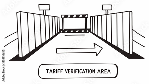 Tariff Verification Zone: A clear, graphic illustration depicts a tariff verification zone, highlighting the procedural aspects of trade and commerce.