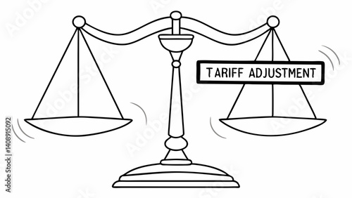Balancing Trade: A cartoon illustration of a traditional balance scale, with one side labelled "Tariff Adjustment," depicting the delicate equilibrium of international trade.