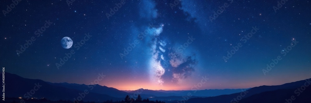 Fototapeta premium Starry Night Sky with Twinkling Stars and Planets , dark space, planets