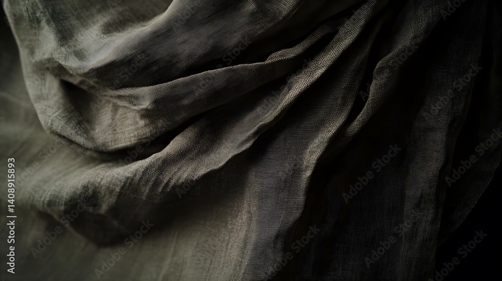 Fototapeta premium Draped Dark Olive Green Fabric Texture Background