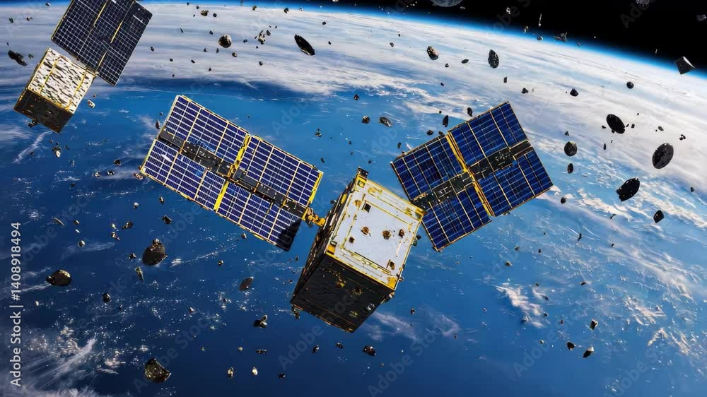 Space debris surrounding satellite systems in Earth's orbit creates ...