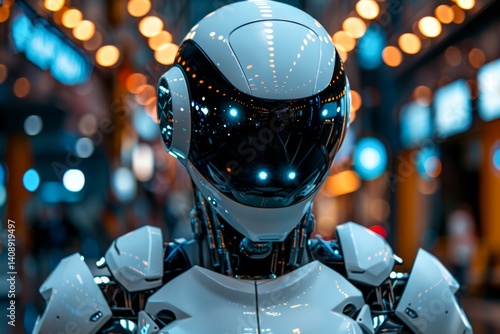Futuristic Robot in City Setting Artificial Intelligence Technology Innovation
