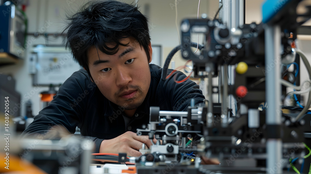 Technician Working on Complex Machine in Lab Setting Technician Working on Complex Machine in Lab Setting
