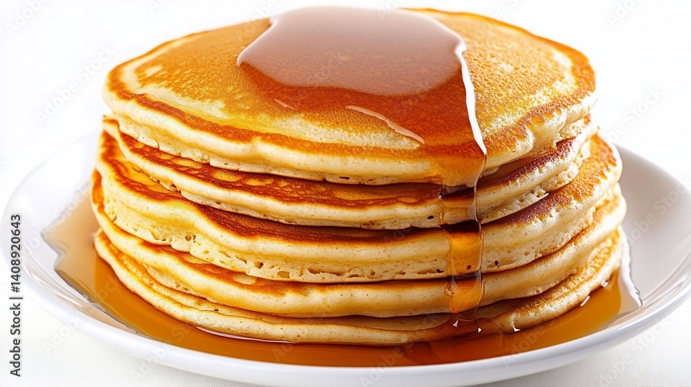 Stack of golden brown pancakes drizzled with thick, amber syrup Stack of golden brown pancakes drizzled with thick, amber syrup
