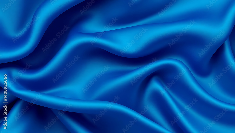 Obraz premium Luxurious Blue Silk Fabric: Smooth and Vibrant Abstract Design with Shiny Texture – A Closeup of Elegant and Colorful Textile in Horizontal Layout