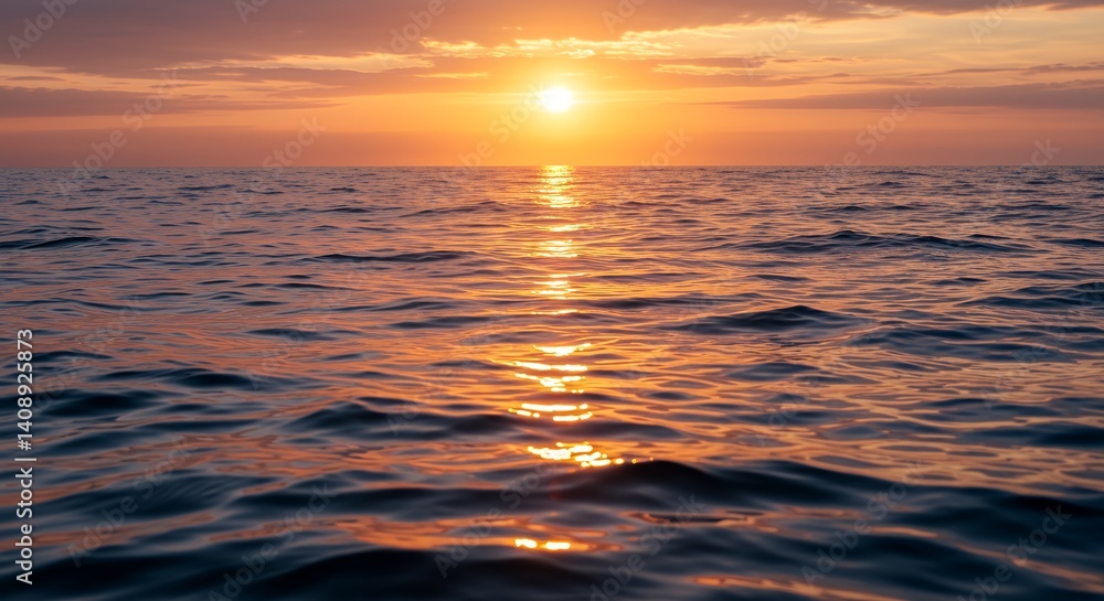 Obraz premium Ocean Sunset with Golden Light Reflecting on Water Surface