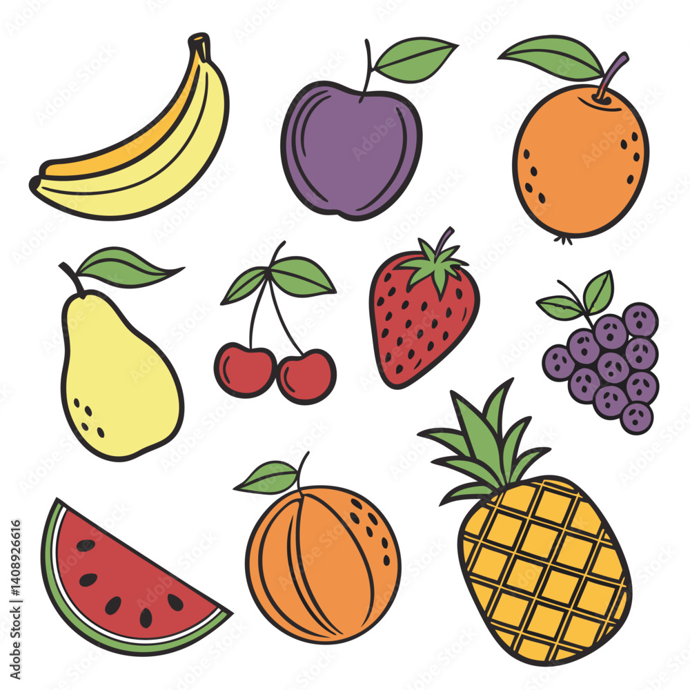 set of colorful fruit icons banana apple pear set of colorful fruit icons banana apple pear