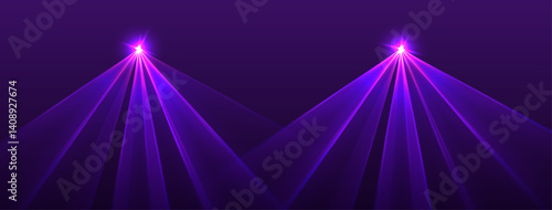 Laser rays or beams, glowing neon lines, bright futuristic background. Concert or nightclub spotlights. Vector illustration.