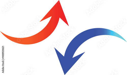 red and blue arrows, red and blue curved opposing arrows isolated on white background transparent.