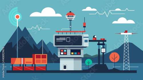 A stateoftheart monitoring station equipped with advanced technology and machinery designed to track seismic activity around the clock.. Vector illustration
