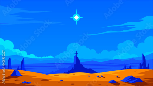 The bright blue sky above serves as a cruel contrast to the desolate landscape below a constant reminder of what once was and what may never be again.. Vector illustration