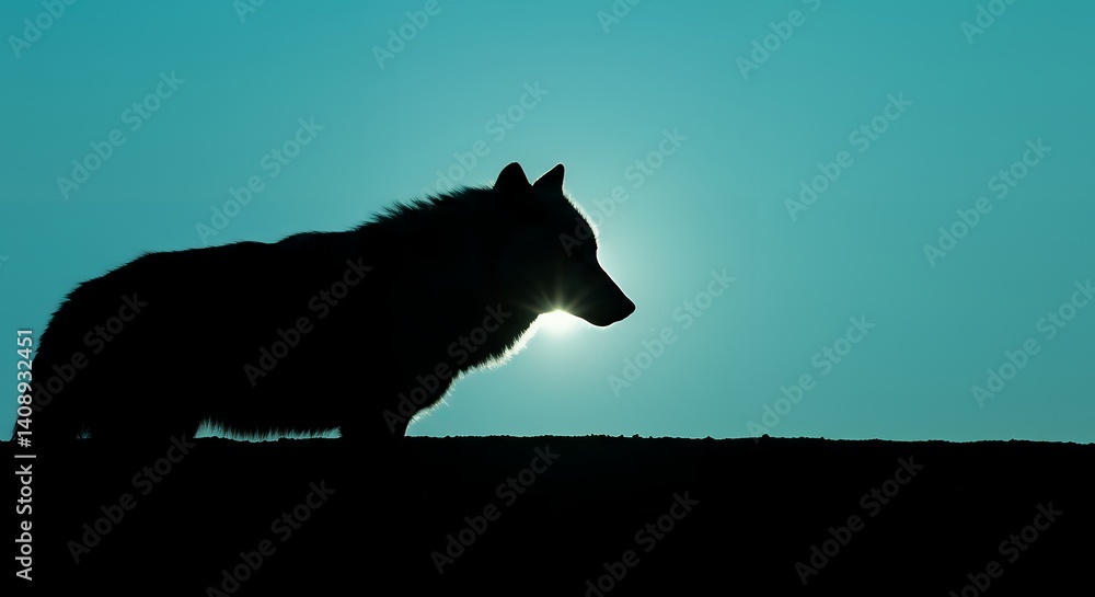 Fototapeta premium Wolf Silhouette Against Bright Sky Looking to Side