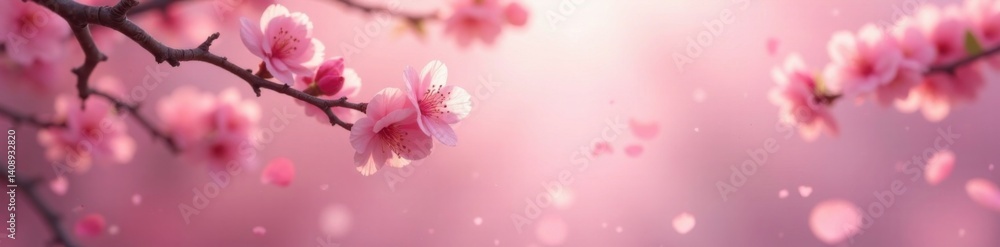 Gentle sakura petals drifting on soft pink hues amidst blurred spring scenery, conveying serenity and new beginnings , spring, seasonal, sakura Gentle sakura petals drifting on soft pink hues amidst blurred spring scenery, conveying serenity and new beginnings , spring, seasonal, sakura