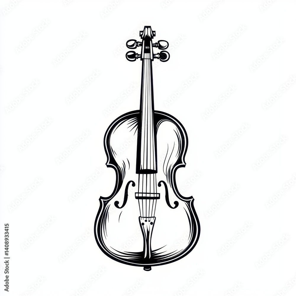 Fototapeta premium Detailed Black Line Art of Violin